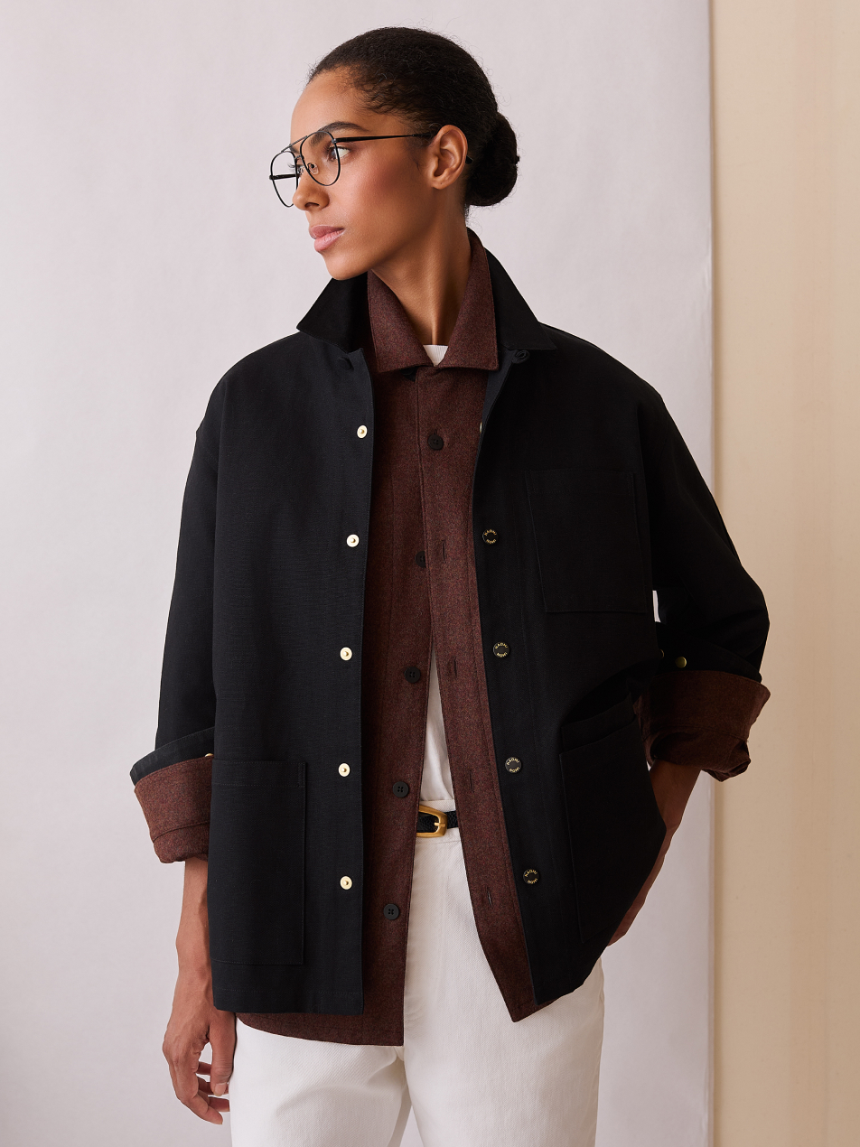 The Linen Chore Coat in Polka Spot Linen | NAOMI NOMI